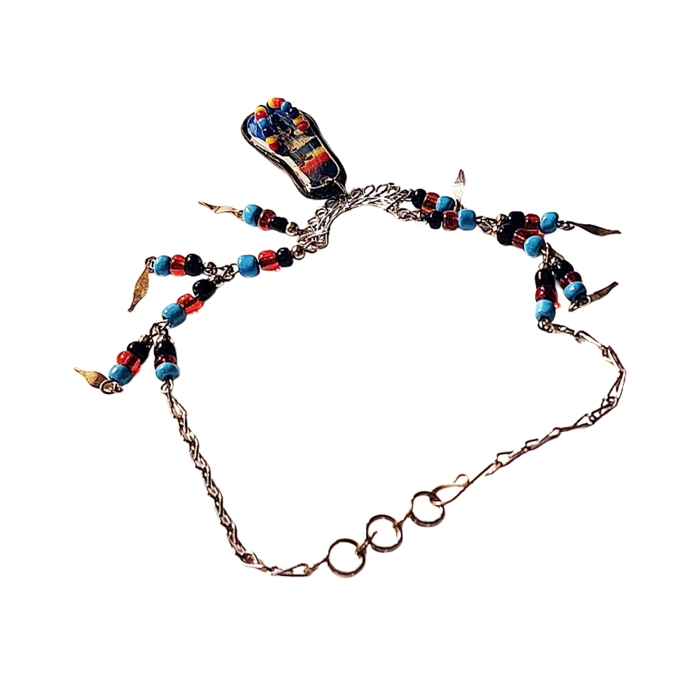 Florida Souvenir Multicolor Beaded Charm  Sandal Silver Bracelet